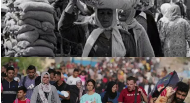 صور| 75 سنة هي فرق الصورتين في الأعلى، ورغم هذه السنوات الطويلة إلا أن المأساة واحدة.

