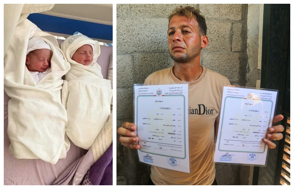 مواطن من غزة يفجع باستشهاد طفليه وزوجته عندما كان يتسلم شهادتي ميلادهما
