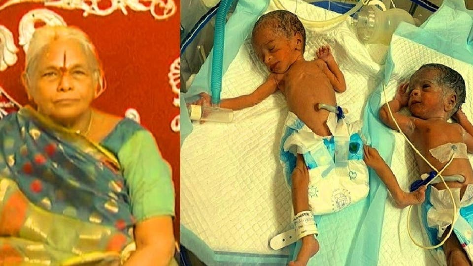 فيديو.. عجوز عمرها 74 سنة تبهر العالم بإنجاب توأم من ابنتين
