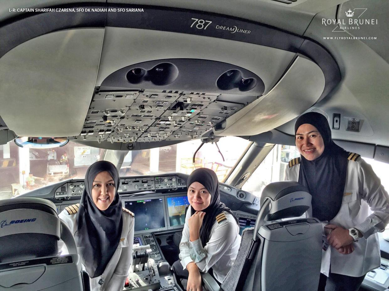 Royal Brunei Airlines' first all-female pilot crew lands plane in Saudi Arabia - where women are not allowed to drive