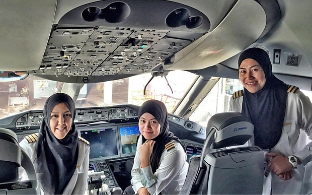 Royal Brunei Airlines' first all-female pilot crew lands in Saudi Arabia, where women are forbidden from driving