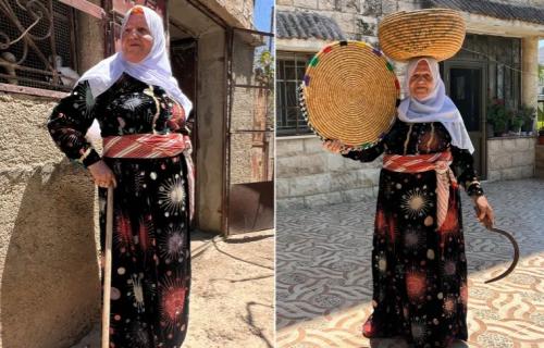 صور.. الفلسطينية فتحية ياسين تتمسك بثوبها التقليدي منذ الطفولة