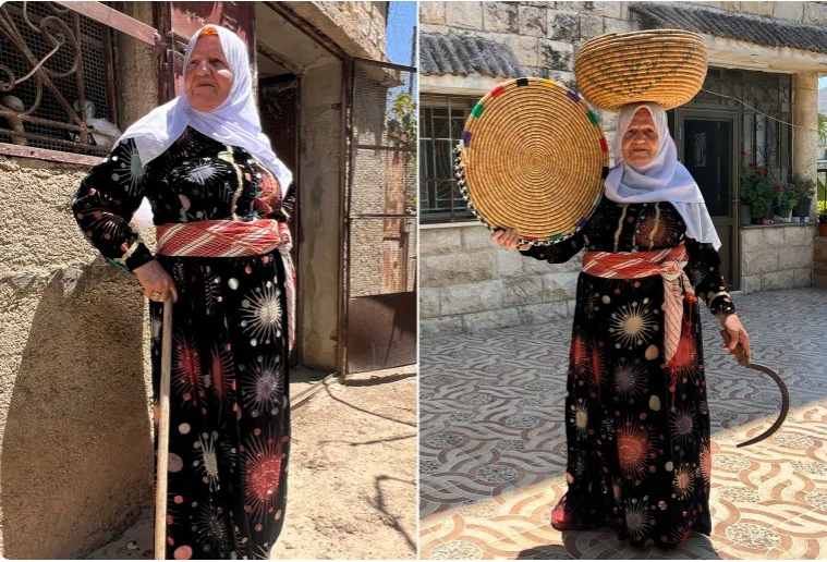 صور.. الفلسطينية فتحية ياسين تتمسك بثوبها التقليدي منذ الطفولة